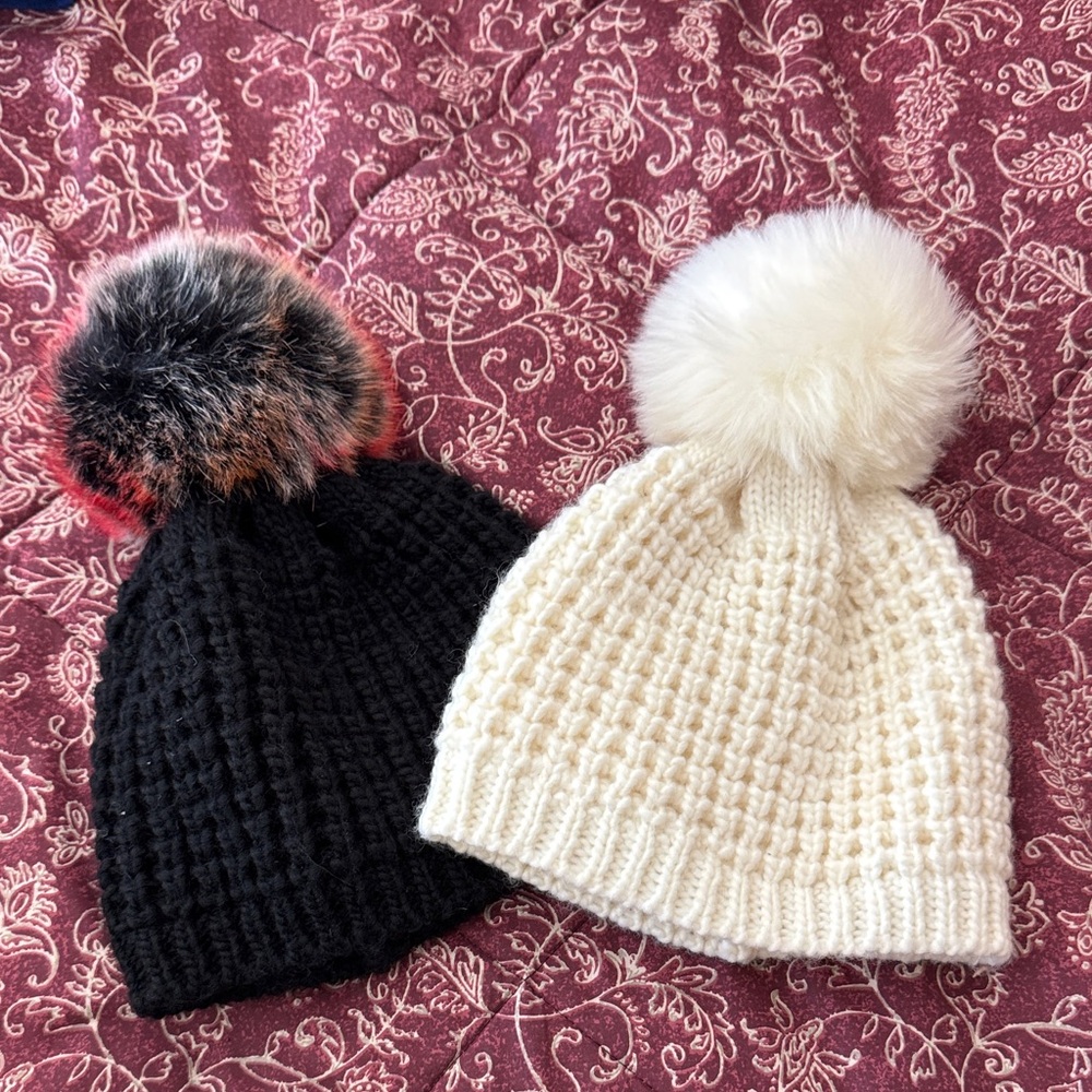Black and White Pom Pom Hats.